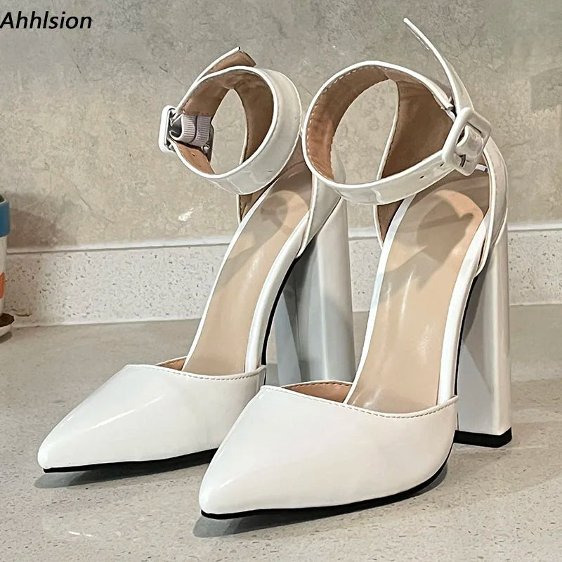 Elegant White Glossy Pointed Toe Platform Pumps for Women