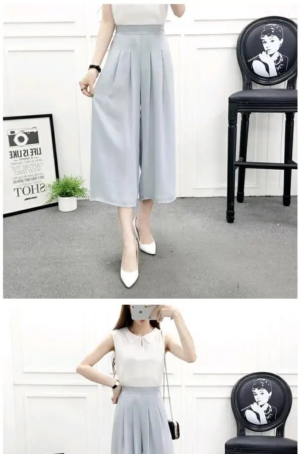 High Waist Pleated Wide Leg Cotton Linen Pants For Women