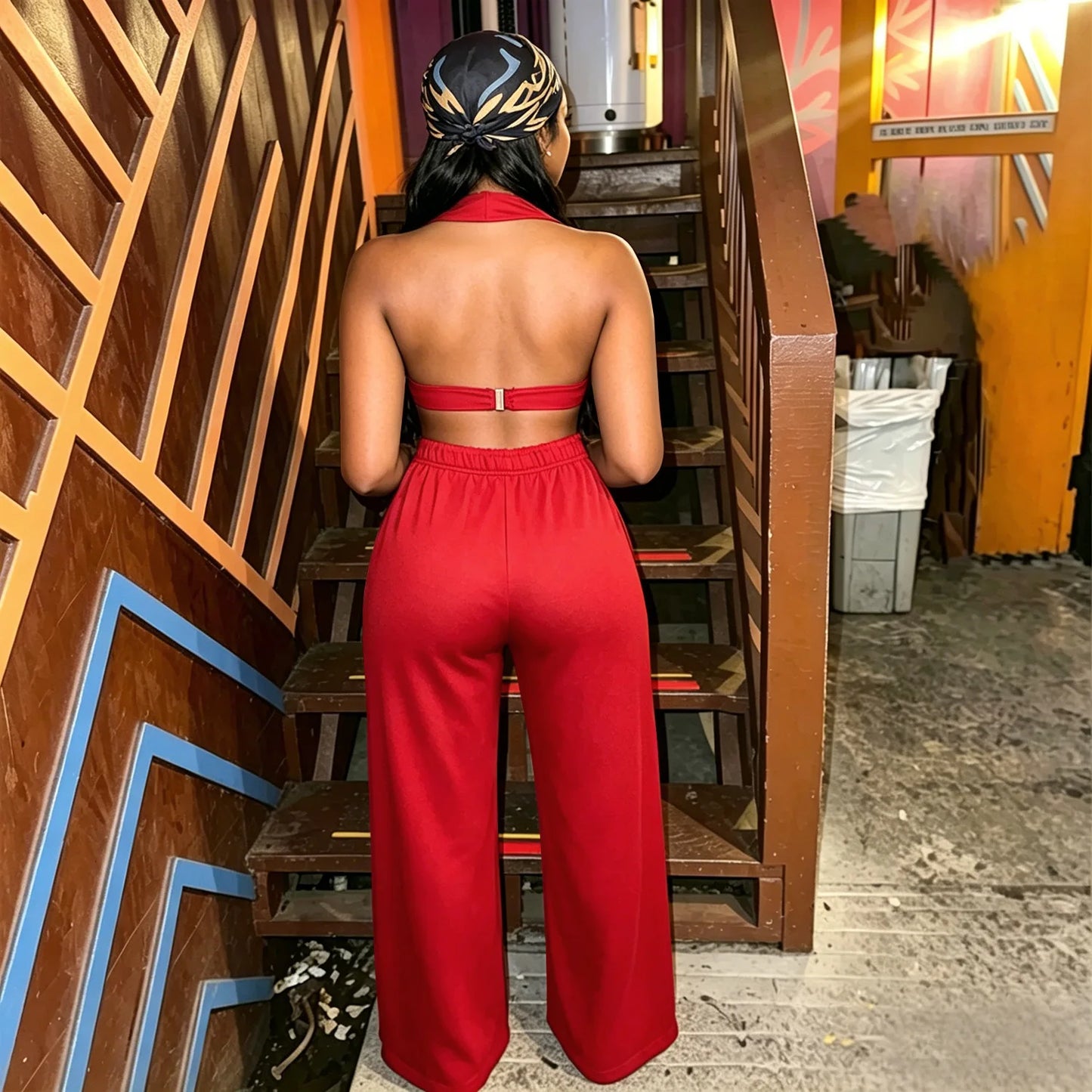 Knit Halter Wide Leg Tracksuit Matching Set for Women
