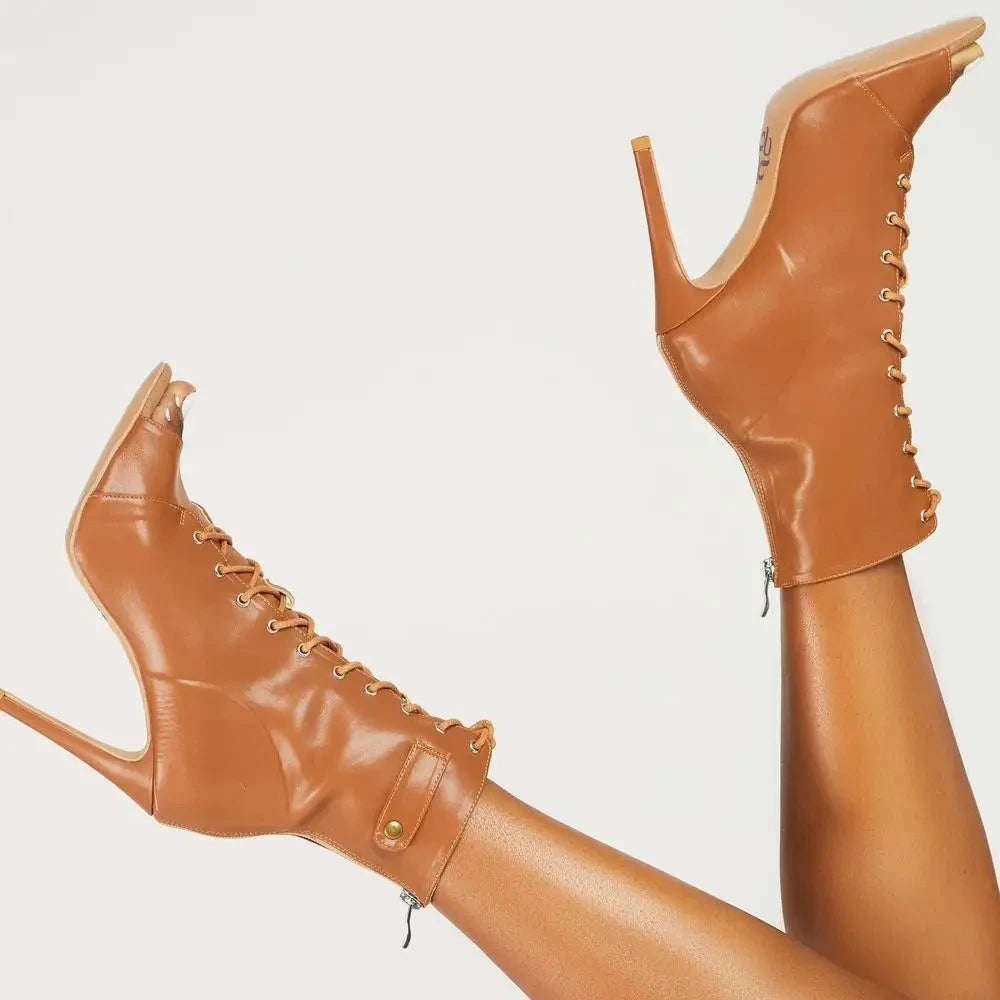 High Heel Jazz Dance Ankle Boots With Zipper for Women