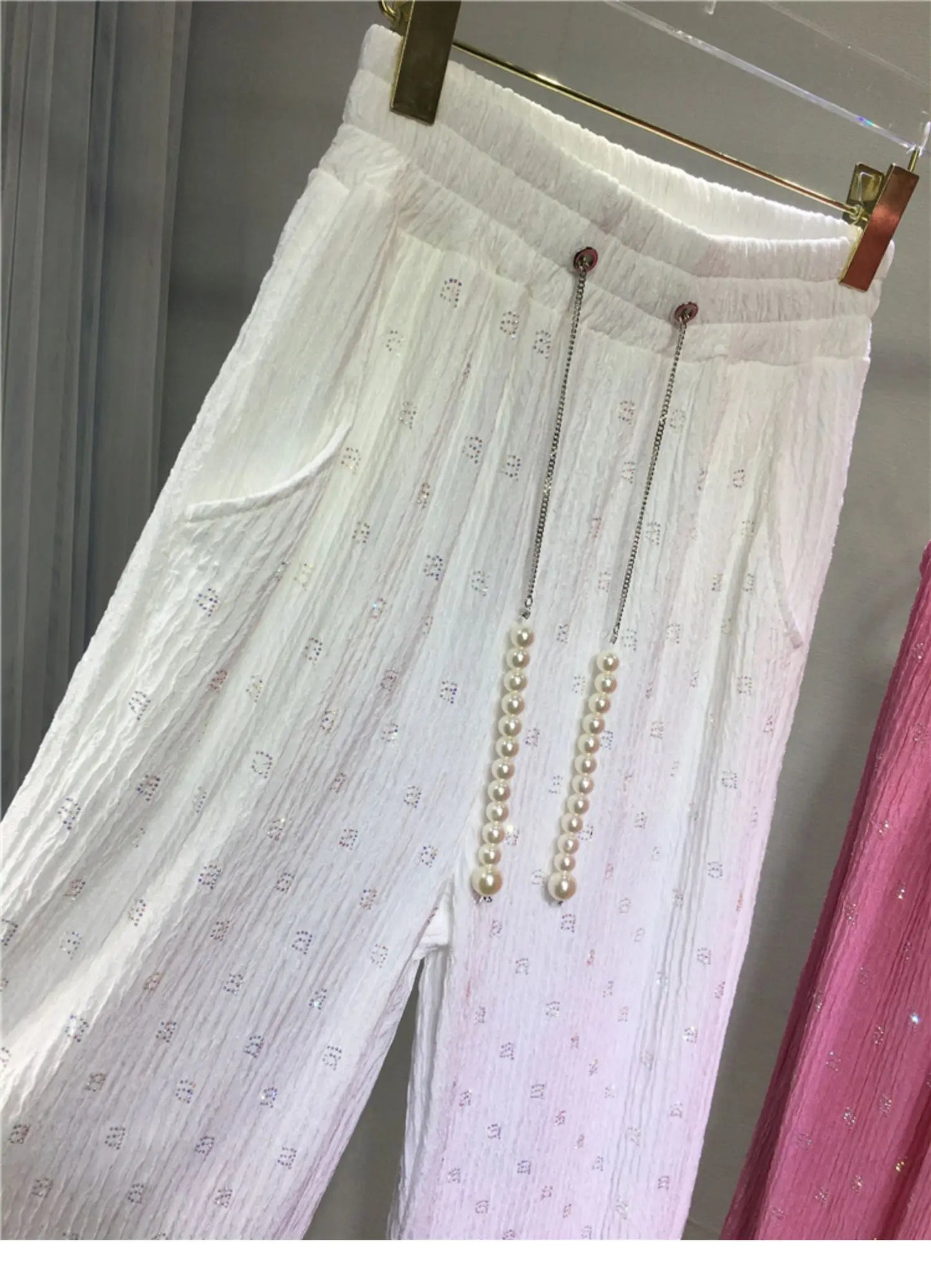 Pink Silk-Feel Wide Leg Pants
