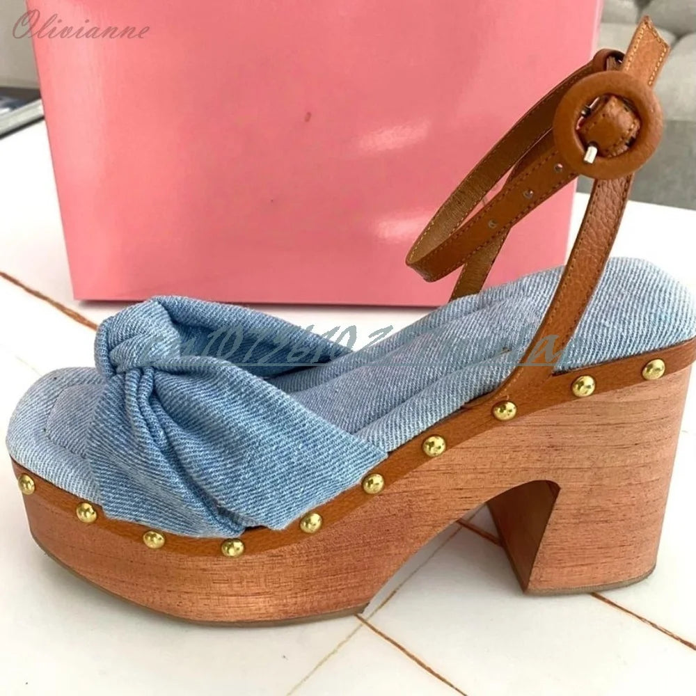 Butterfly Knot Decor Sandals with Chunky Heel for Women