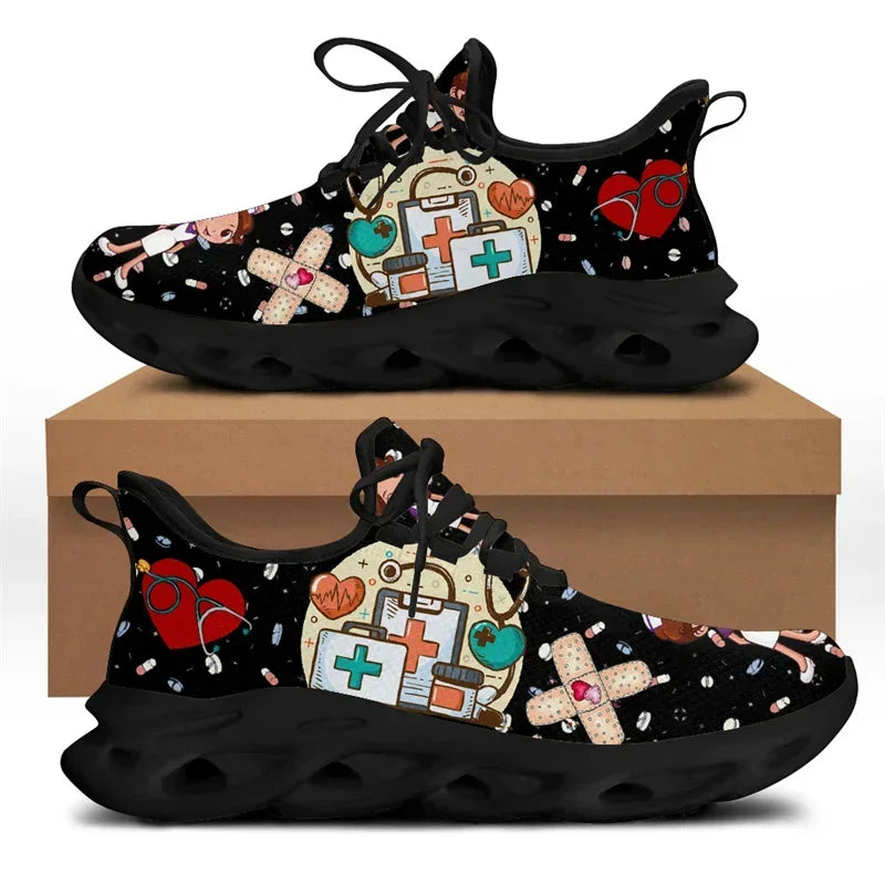 Cute Cartoon Print Lace-Up Nursing Shoes for Women