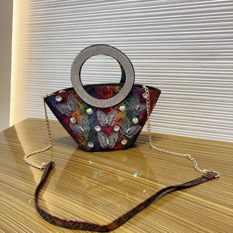 Colorful Butterfly Embroidered Bucket Bag