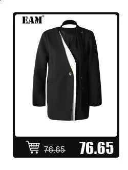 [EAM] Women Blue Pleated Hem Long Big Size Blouse New Stand Collar Long Sleeve Shirt Fashion Tide Spring Autumn 2025 1DH5707