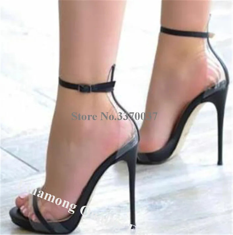 Transparent Open Toe Stiletto Ankle Strap Sandals for Women