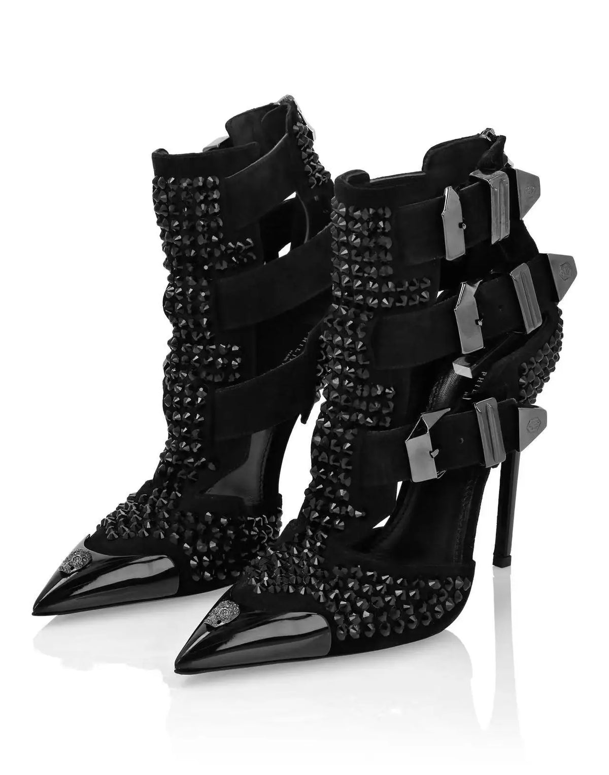 Crystal Embellished Pointed Toe Stiletto Sandals for Women