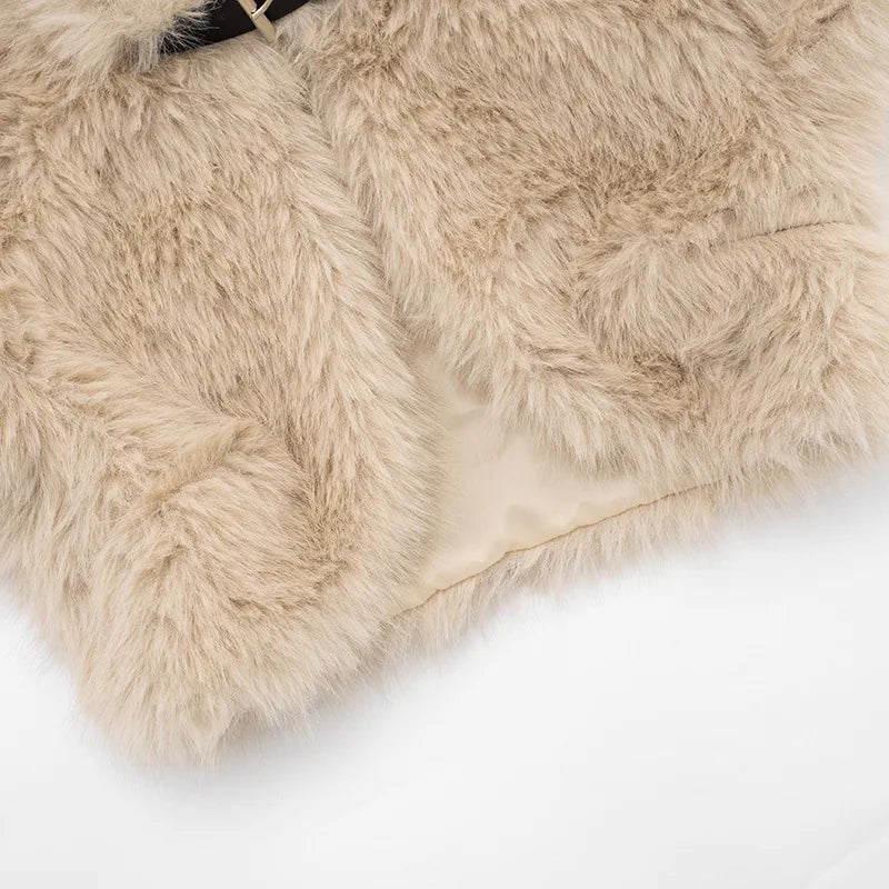 BOOFEENAA Fluffy Faux Fur Cropped Jacket Coat Woman Clothes Winter 2025 Streetwear Fashion Vest Top C85-EF24