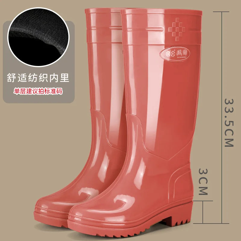 Bright Green Knee High Rain Boots With Antislip Sole for Women