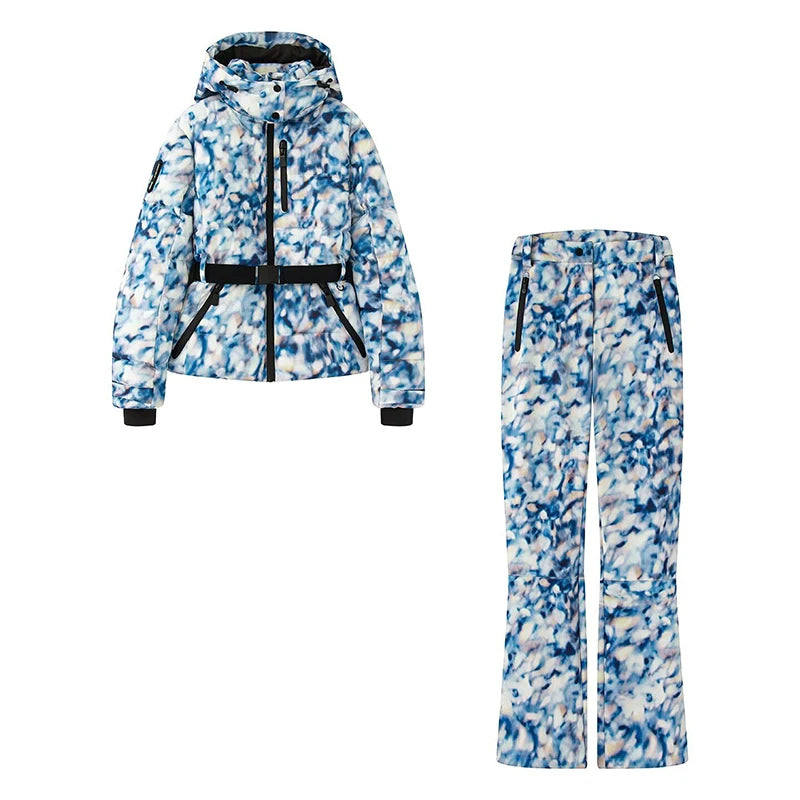 Warm Hooded Padded Ski Jacket And Pants Set for Women