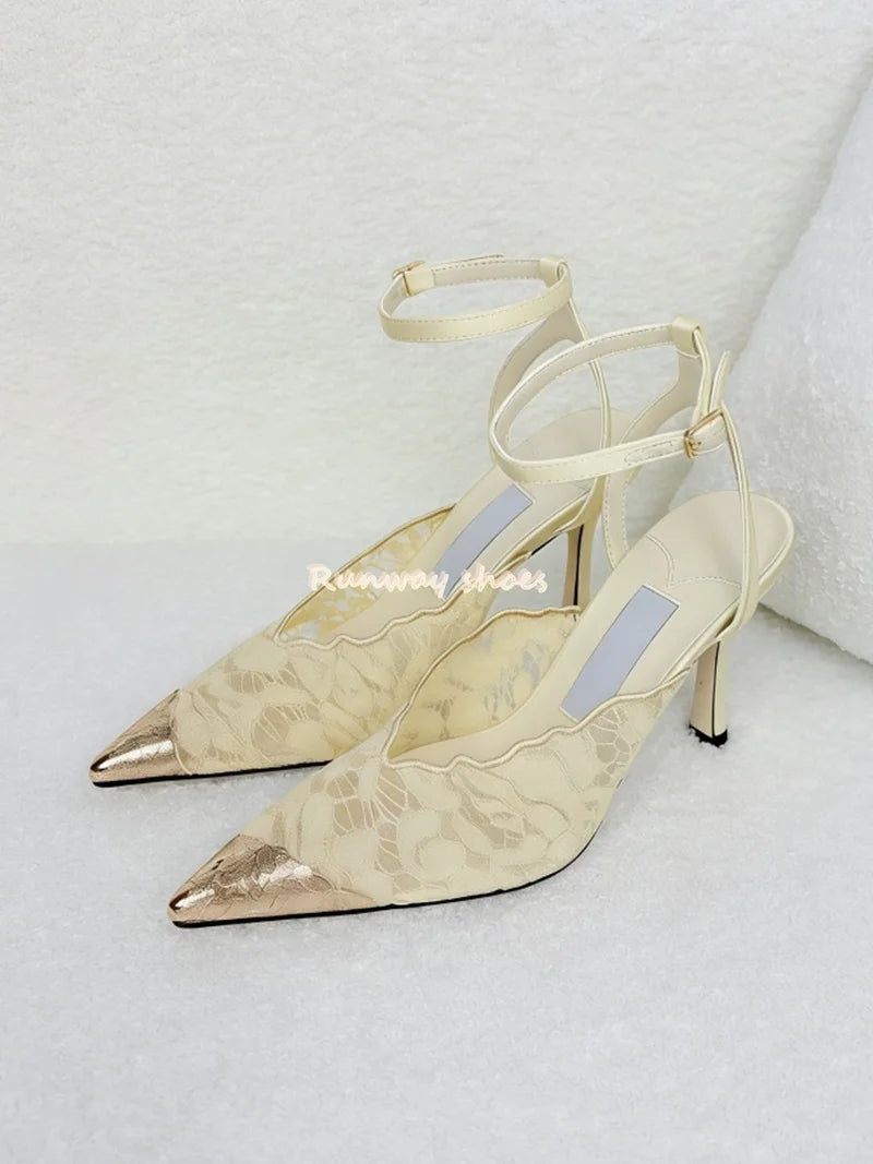 Pointed Color Blocking Lace Breathable Stilettos for Women