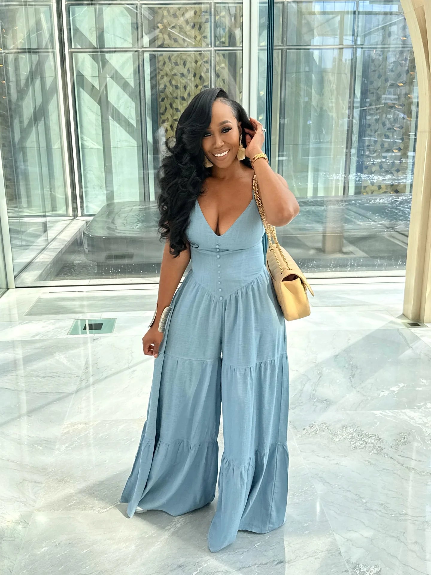 Spaghetti Strap Wide-Leg Jumpsuit with Button Details for Women