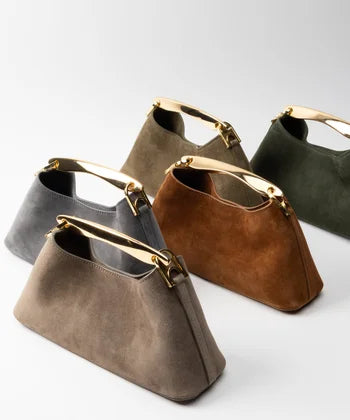 Mini Boomerang Faux Suede Bag, Luxury Designer Handbag for Ladies Elegant, Women's Fashionable Shoulder Bag with Metal