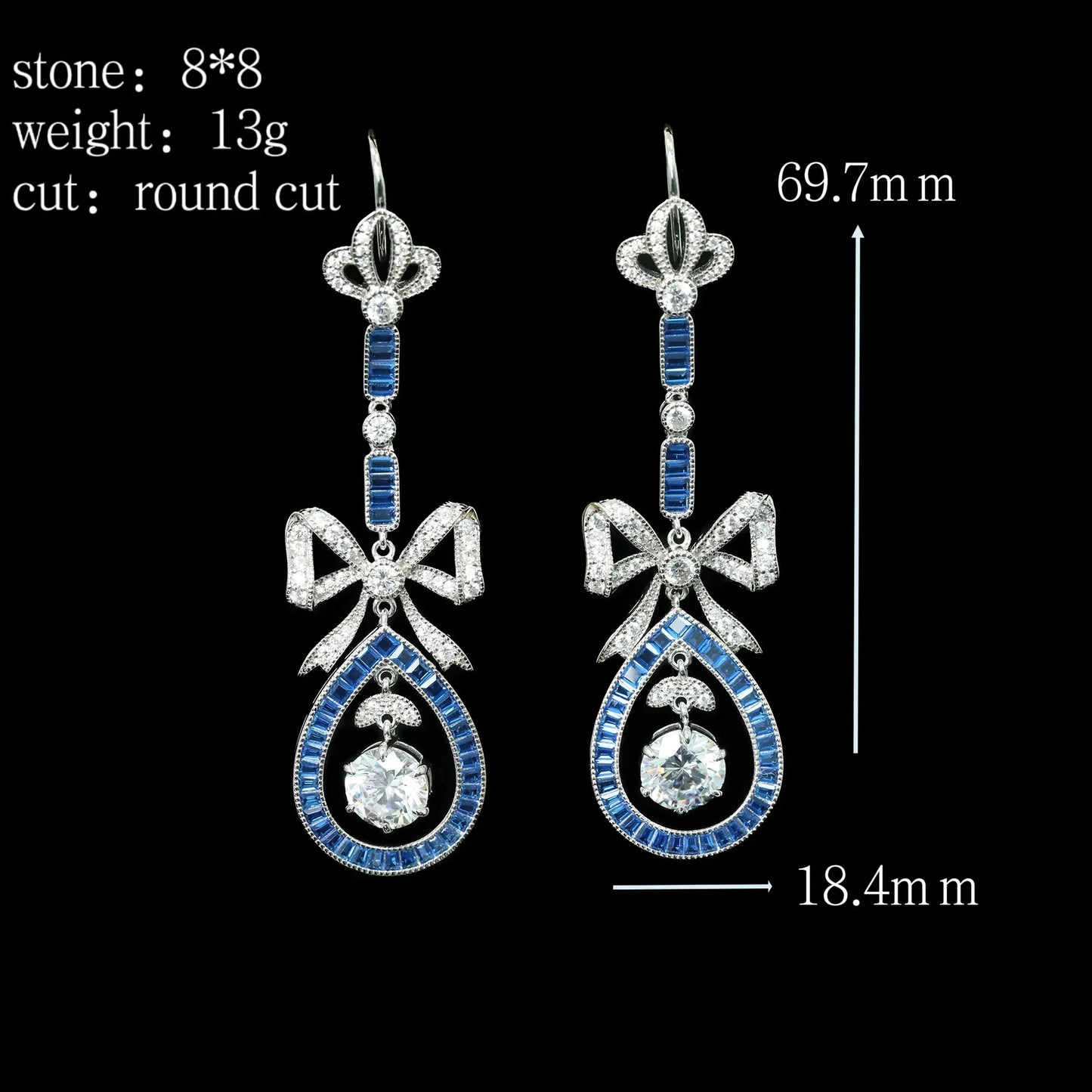 WUIHA Vintage 925 Sterling Silver Lab Sapphire High Carbon Diamonds Wedding Engagement Drop Dangle Bowknot Earrings Fine Jewelry