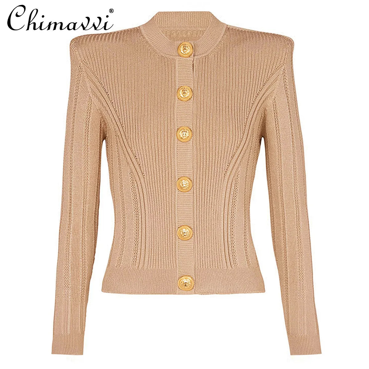 2025 Autumn New Fashion Crew Neck Long-sleeved Top Commuter Single-breasted Slim-fit Sweater Cardigan Jacket for Women