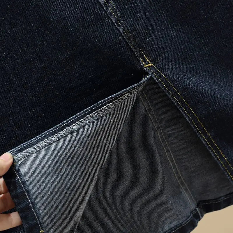High Waist Split A-Line Denim Midi Skirt With Pockets For Women