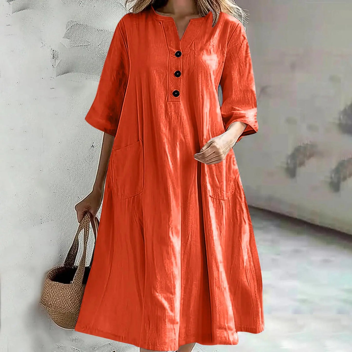 Elegant Casual Short Sleeve Solid Midi Dress for Women