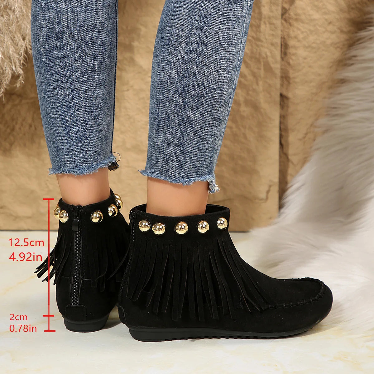 Women Boots Winter New Vintage Fringe Ankle Boots Women Side Zipper Casual Shoes Round Toe Ladies Snow Boots Zapatos De Mujer