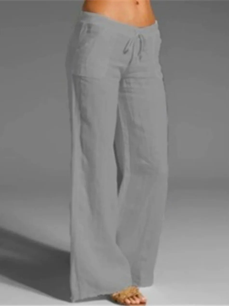 Summer Women's Cotton Pants Gray High Waisted Harem Loose Soft Elastic Waist White Pants Blue Casual Trousers for Female clothin