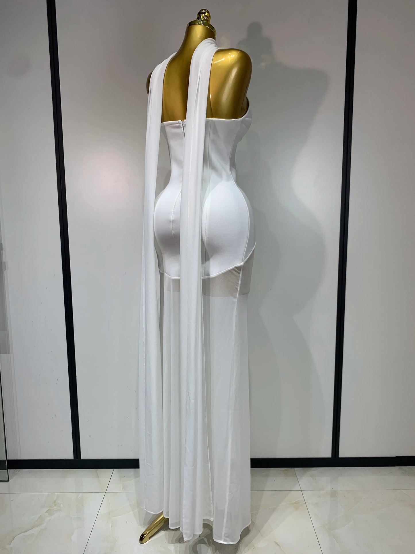 Sexy Strapless Long Bandage Dress Black Mesh Patchwork Elegant Women Blackless Evening Party Gowns Bodycon Birthday Dresses