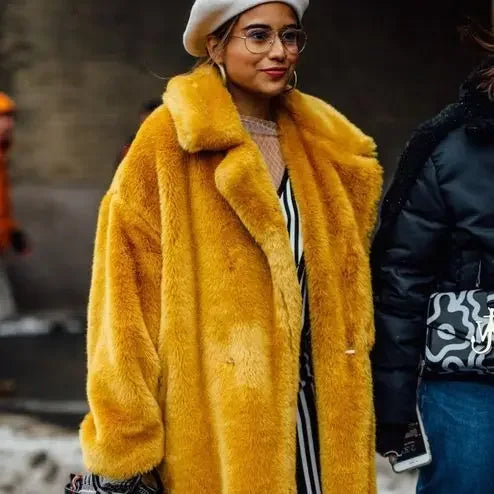 Long Belted Faux Fur Winter Coat