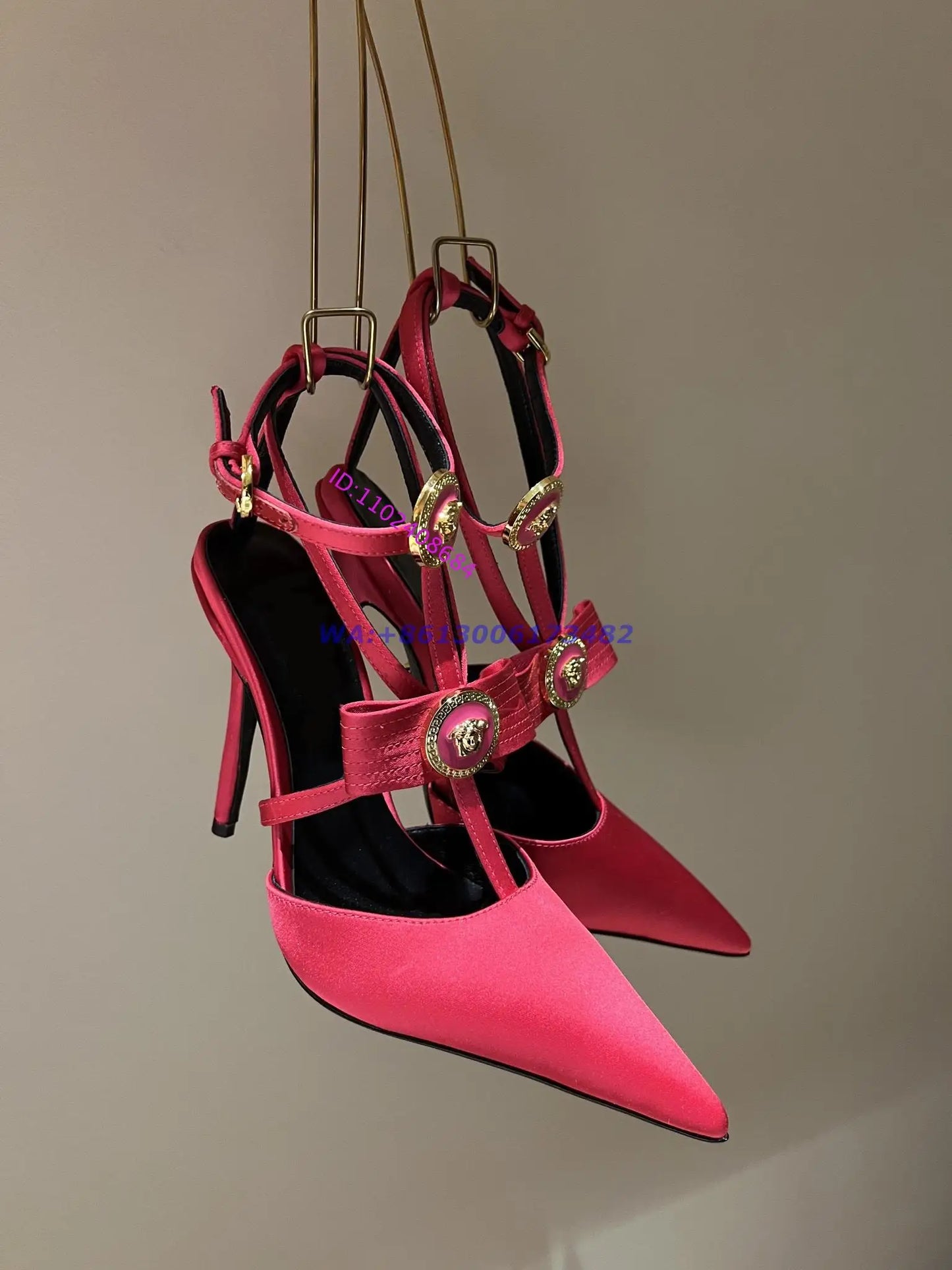 Fashion Women Design Candy Color Bow Satin High Heel Pumps Pointed Toe T Strap Buckle Slingback Stiletto Heels Plus Size