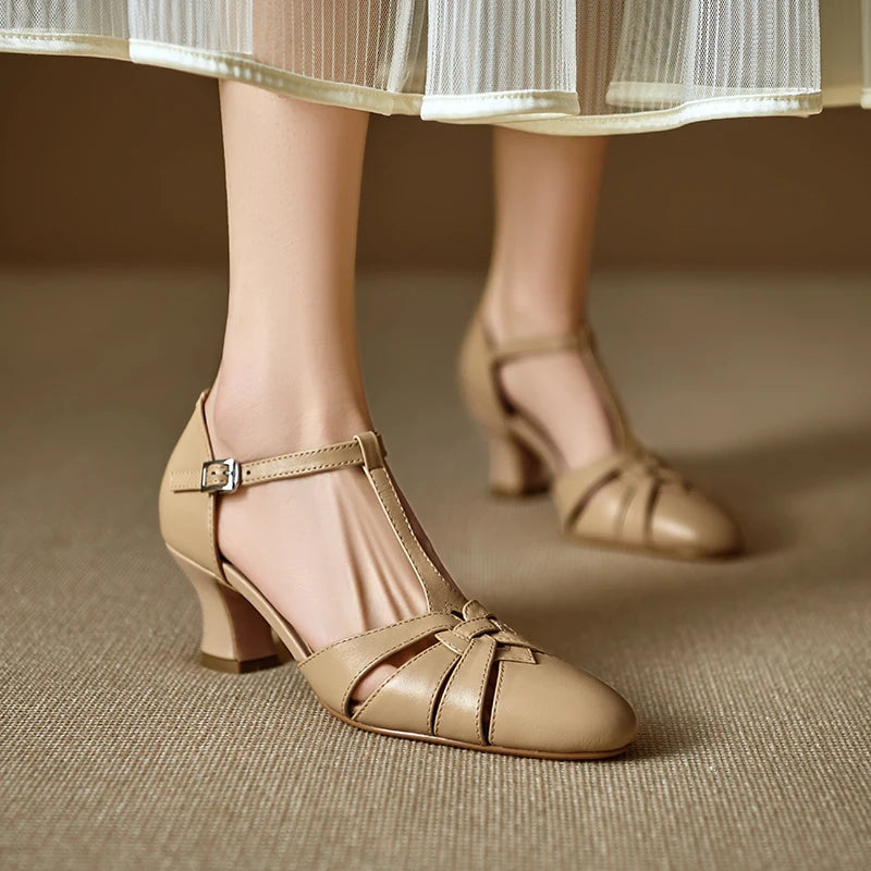 Elegant High Heel T Strap Sandals With Closed Toe for Women