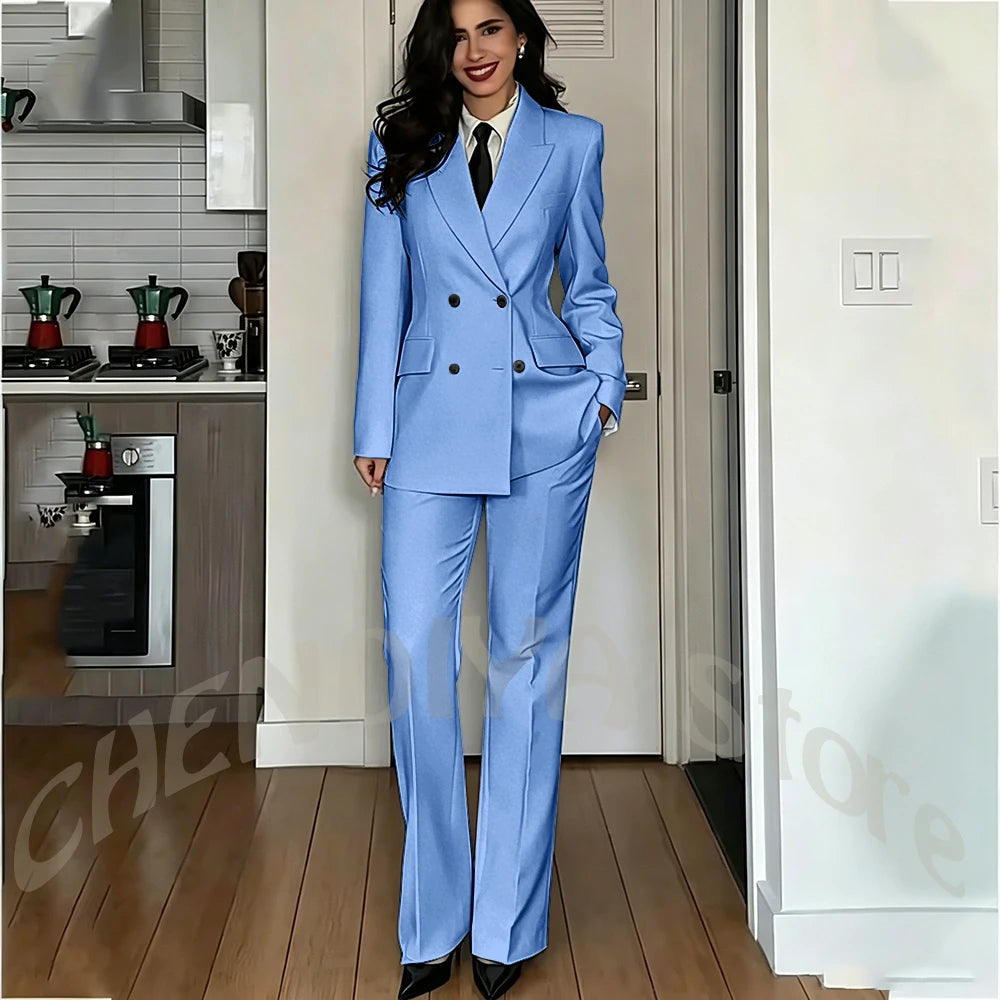 Modern Lady Pure White Suit Double Breasted Peak Lapel Casual Chic Women Suit Formal Dinner Party Business Office Outfit Costume