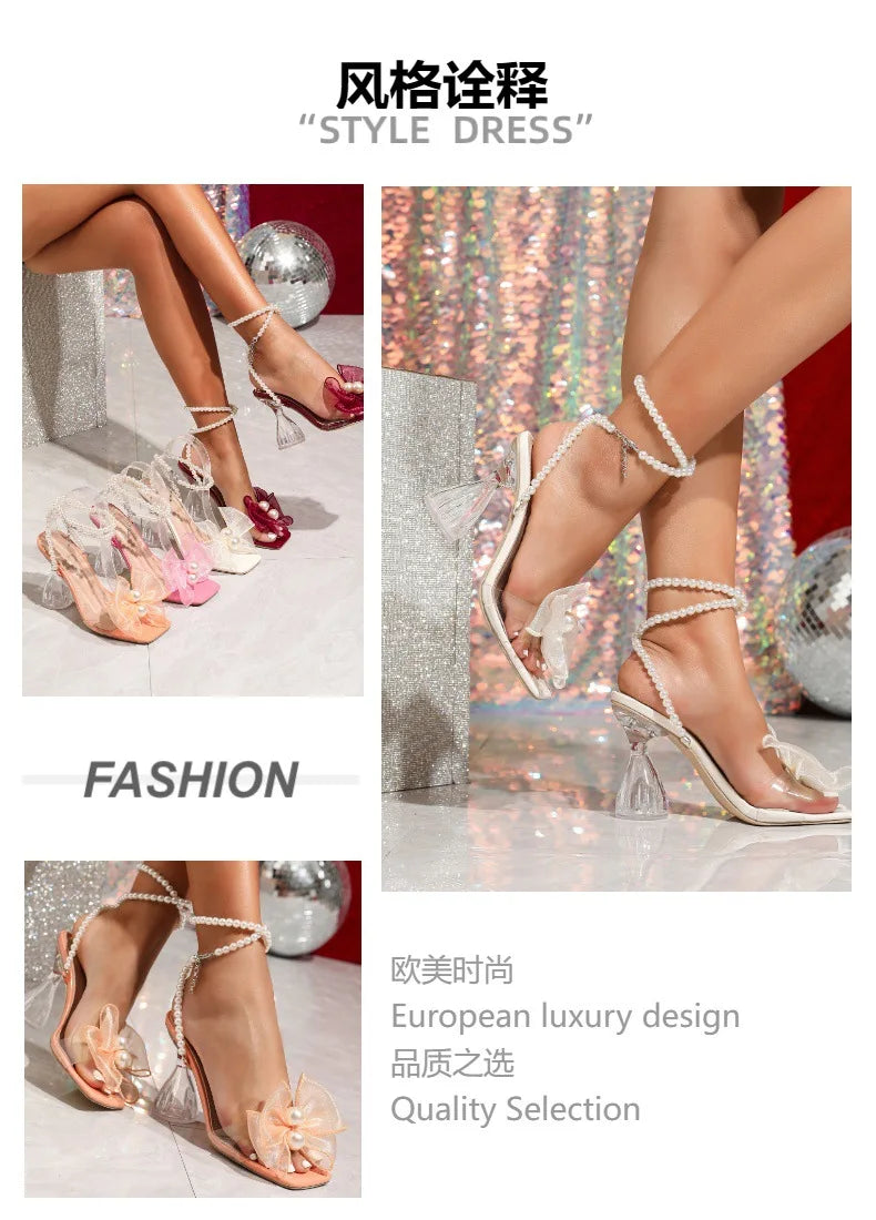 White Pearl Beaded Heeled Sandals