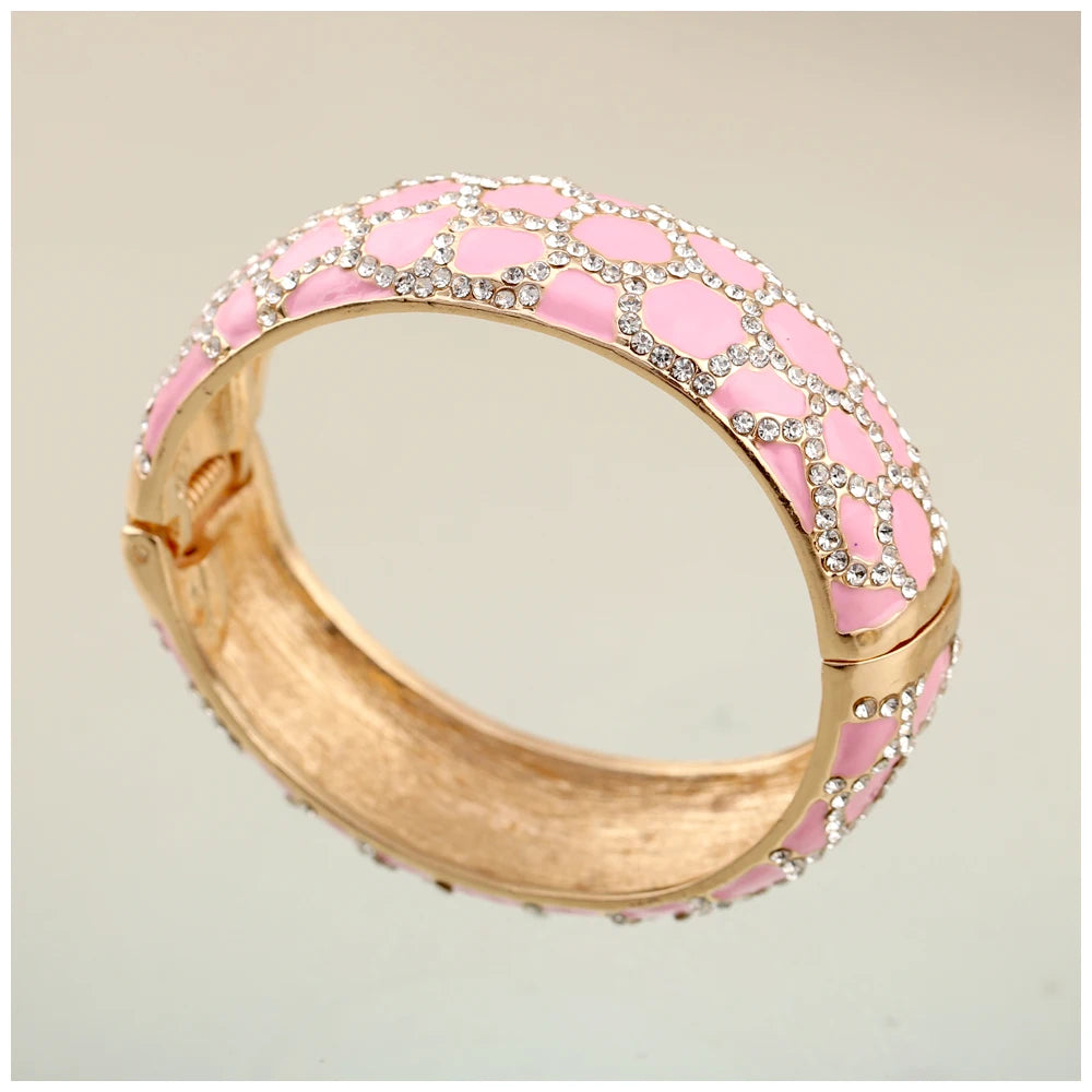 Colorful Enameled Rhinestone Statement Bangle Bracelet for Women