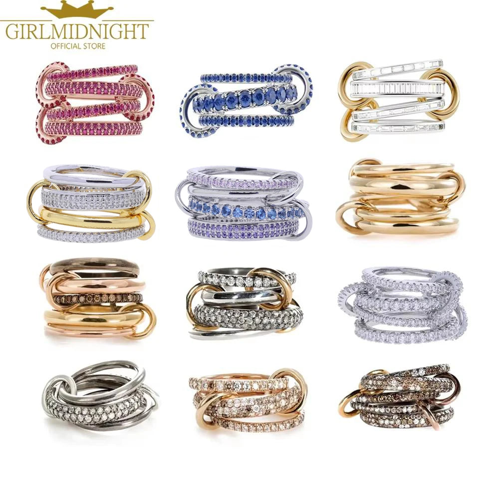 Gold Tone Pink Zircon Stacking Band Rings for Women