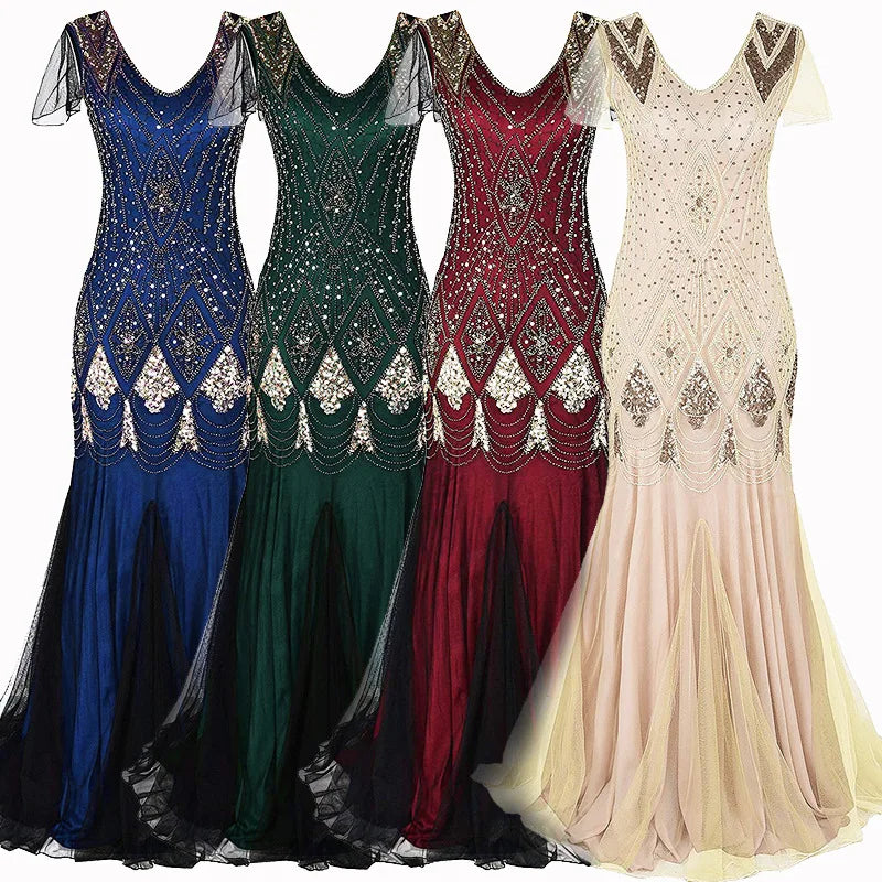 Sequined Beaded Mermaid Dress With V Neck for Women