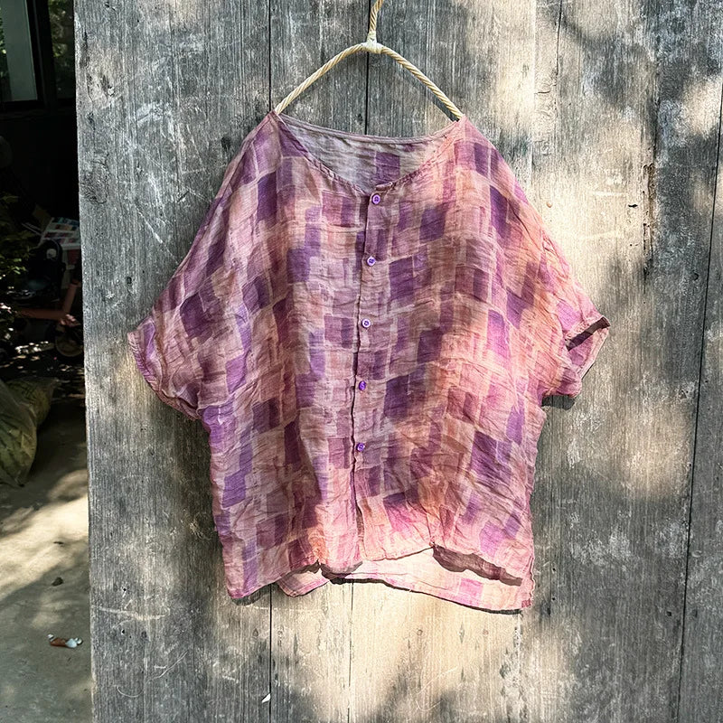 Casual Floral Print Loose Linen Relaxed Fit Shirt for Women