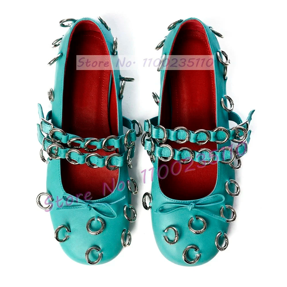 Elegant Round Toe Bow Detail Metal Loop Ballerina Sandals for Women