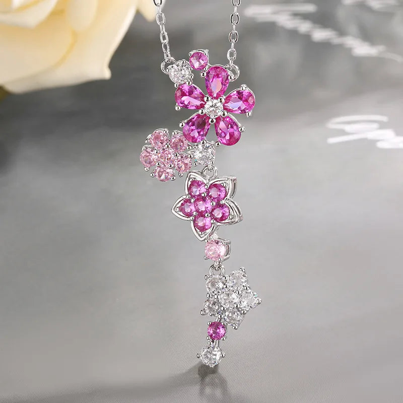 Vintage Blue Floral Zircon Necklace and Bracelet Set for Women