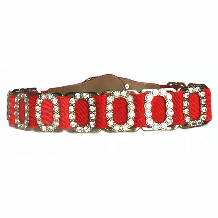 Crystal Rhinestone Wide Elastic Waist Belt for Women
