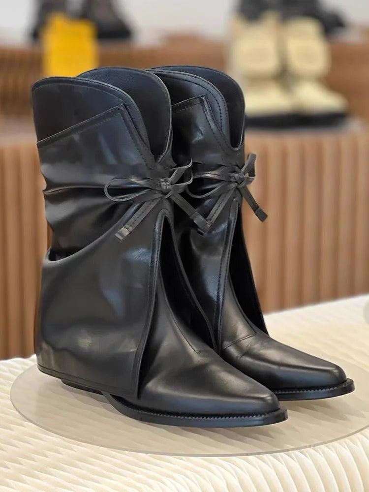 Pointed Bowknot Mid Calf Western Cowboy Boots for Women