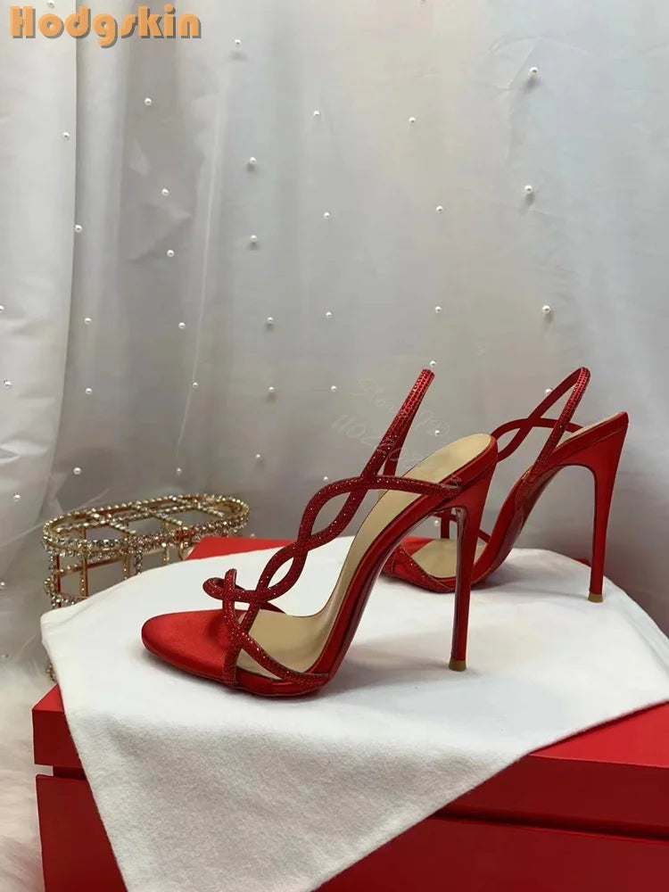 Crystal Strappy Thin Stiletto Heel Sandals for Women