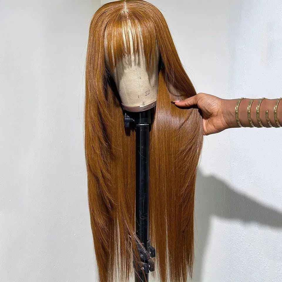 Natural Straight Layered Lace Front Wig With Bangs for Women