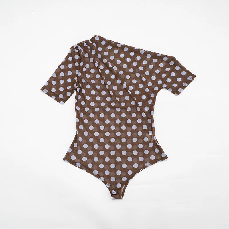 Off Shoulder Polka Dot Mesh See Through Two Piece Set for Women