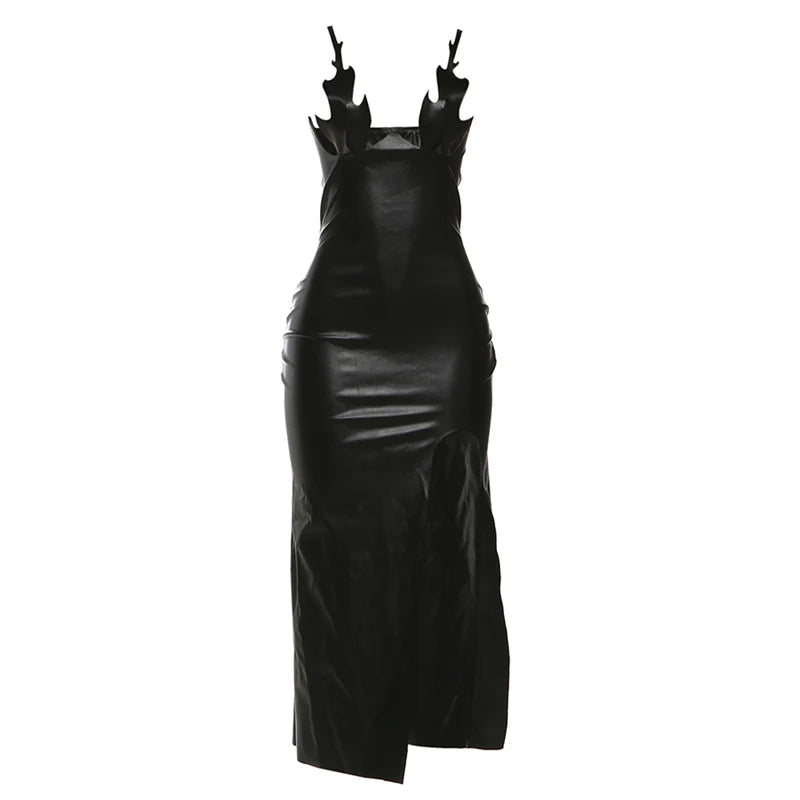 Backless PU Strap Dress