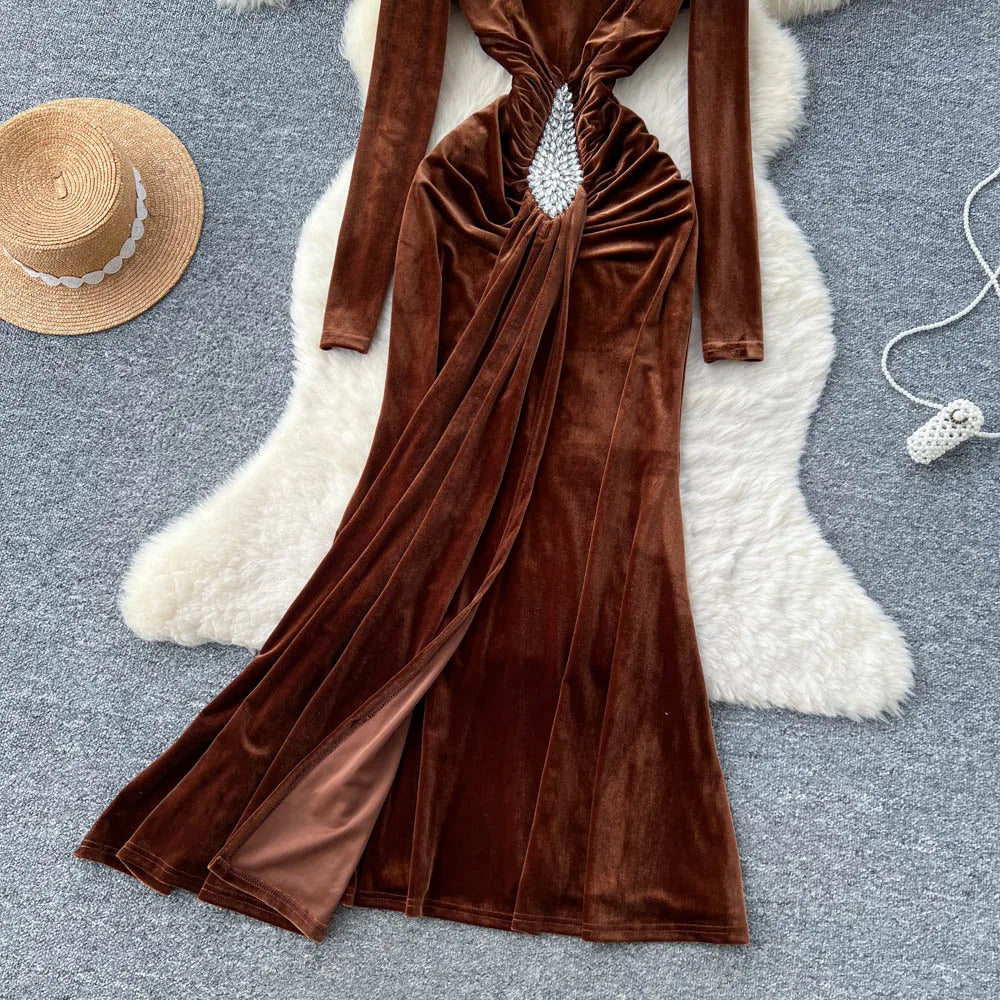 Ruched Velvet Sash Dress