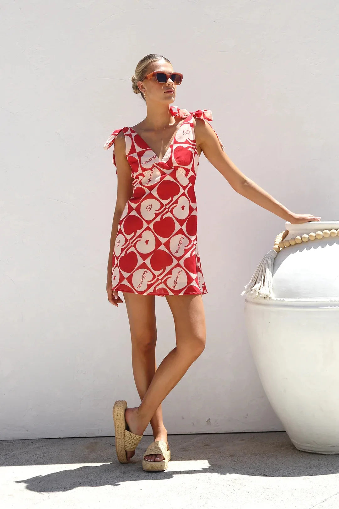 Print Sleeveless V-Neck Backless Bowknot Mini Dress for Women