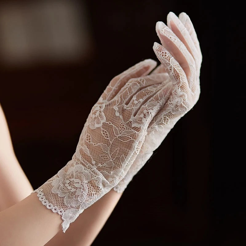 Floral Embroidered Bridal Tulle Gloves