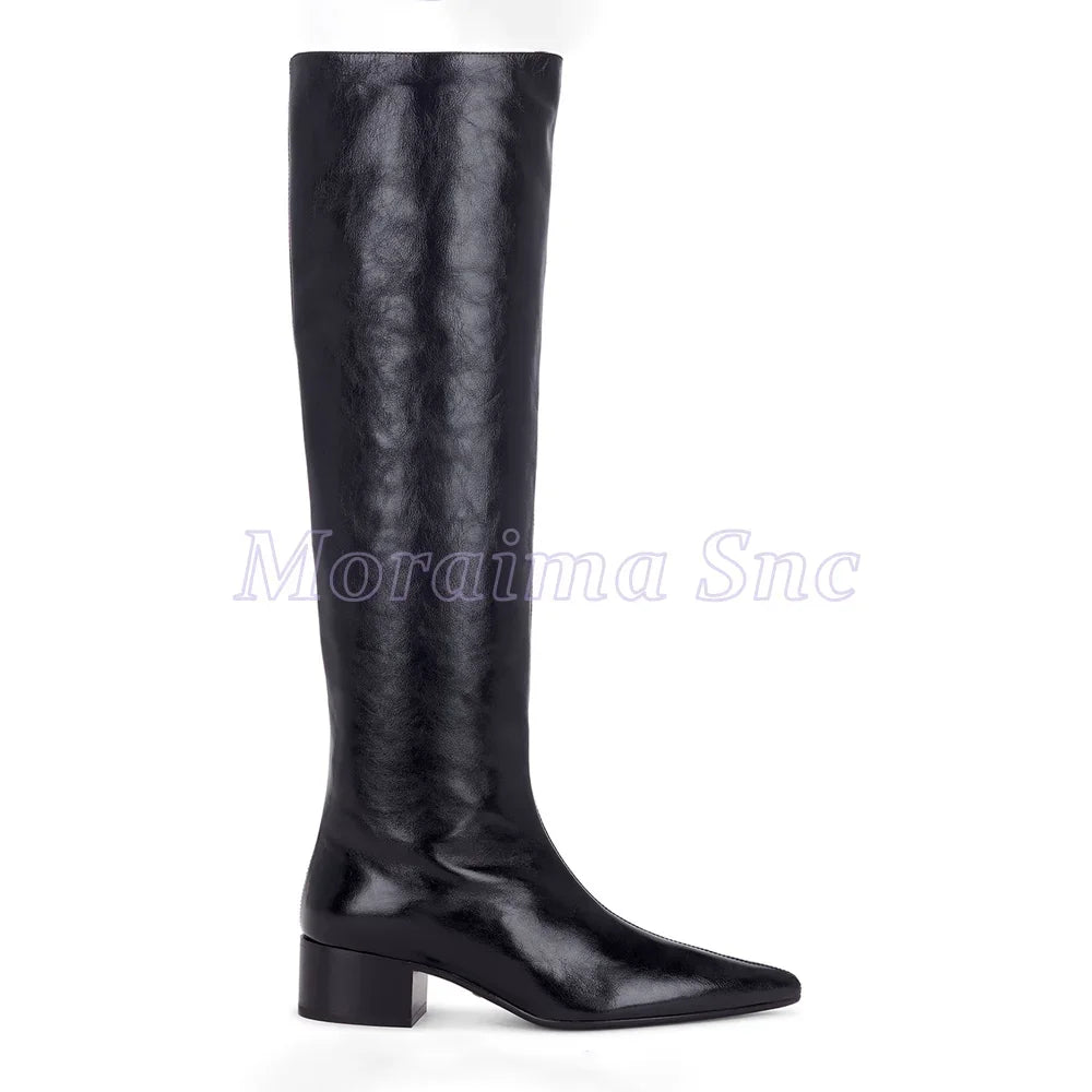 Python Pattern Pointed Toe Block Heel Knee High Boots For Women