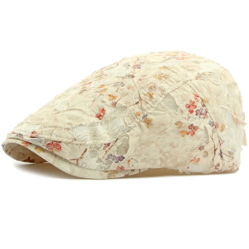 Spring Summer Floral Lace Mesh Beret Hat for Women