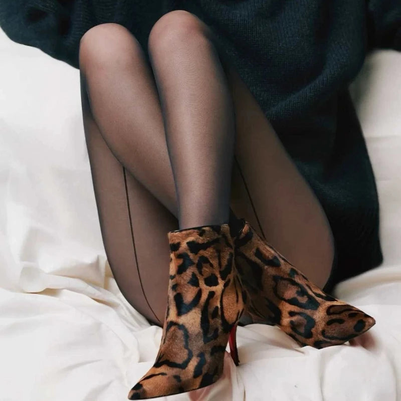 Leopard Print Knee High Boots With Zipper for Women