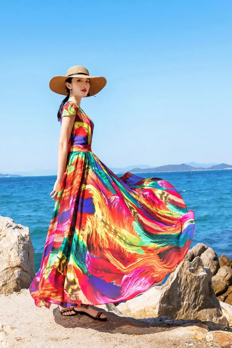 Plus Size Peacock Print Maxi Dress