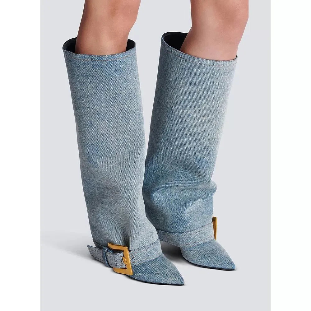 Pointed Toe Knee-High Boots With Belt Buckle for Women