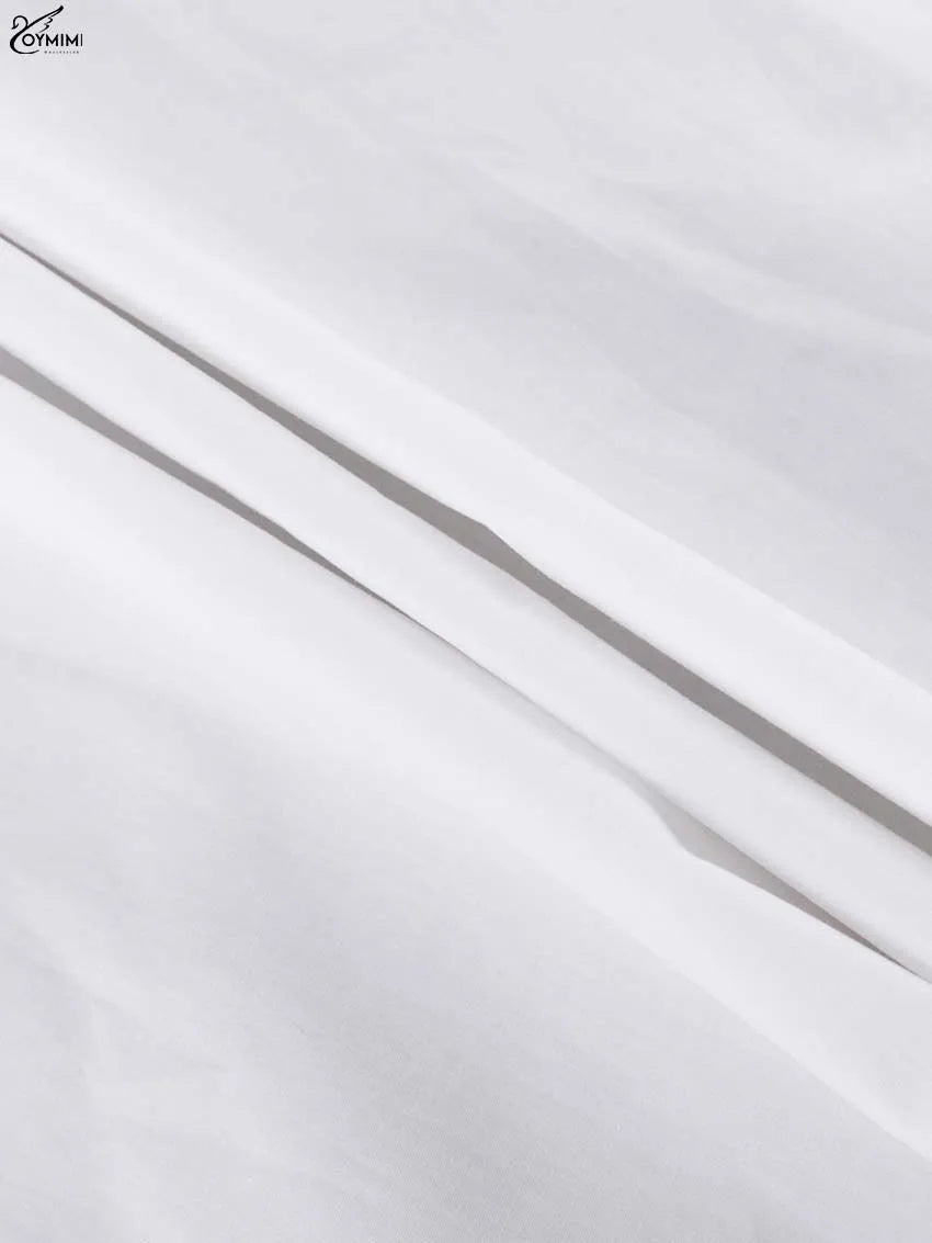 Oymimi Elegant White Cotton Dresses 2025 Woman Fashion Turn-Down Collar Half Sleeve Button Dress Casual Loose Mini Dress Female